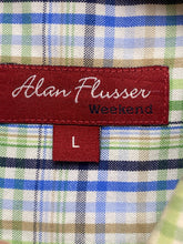 Load image into Gallery viewer, Alan Flusser Shirt Adult Large Green Blue Plaid Button Up Weekend Casual Mens