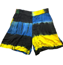 Load image into Gallery viewer, VTG Frantik Shorts Womens Medium (34x6.5) Black Colorblock Tie Dye Rayon