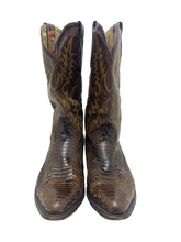 Load image into Gallery viewer, John Wayne Boots Mens 14.5 Brown Cowboy Snakeskin Mid Calf Pull On Western RARE