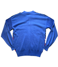 Load image into Gallery viewer, Phases Sweater Adult Large Blue Collared Acrylic Geometric Knits Outerwear Mens