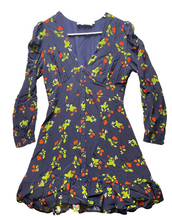 Load image into Gallery viewer, ASTR The Label Dress Women Medium Navy AOP Cherry Viscose Fit Flare Boho Peasant