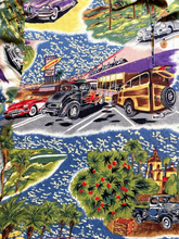 Load image into Gallery viewer, VTG Reyn Spooner Shirt Adult Medium Rainbow AOP Hollywood Hot Rod Hawaiian Mens