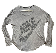 Load image into Gallery viewer, NIKE Shirt Womens Medium Gray Big Swoosh Center Logo Loose Scoop Neck Ladies