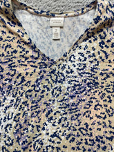 Load image into Gallery viewer, Weekends by Chico's Shirt Womens 2 Taupe Lavender Boxy Rayon Spandex Leopard AOP