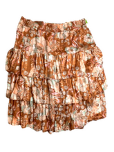 Load image into Gallery viewer, Ryegrass Skirt Womens 3X Brown AOP Flower Layered Smoked Boho Peasant Plus Lady