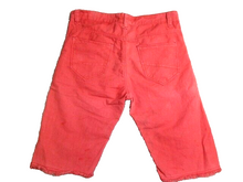 Load image into Gallery viewer, CN Blue Shorts Adult 34 Red Flat Front Bermuda 5 Pockets Raw Hem 13" Inseam Mens