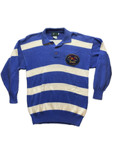 Load image into Gallery viewer, VTG Pull By Herald Shirt Adult 3 Blue White Striped Collared Knitted Polo Mens