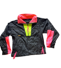 Load image into Gallery viewer, VTG Columbia Jacket Womens Medium Black Neon Full Zip Windbreaker Radial Sleeve