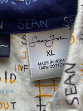 Load image into Gallery viewer, Sean John Shirt Adult Extra Large Beige AOP Spellout Logo Button Up Graffiti Men