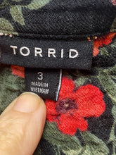 Load image into Gallery viewer, Torrid Shirt Womens 3 3X Black AOP Flower Tunic Boho Hippie Babydoll Blouse Plus