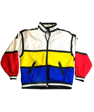 Load image into Gallery viewer, Vintage EVR Jacket Adult Medium White Yellow Blue Windbreaker Zip Up Nylon Mens