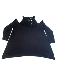 Load image into Gallery viewer, Torrid Shirt Womens 1 Black Cold Shoulder Lagenlook Crochet Lace Boho Plus NWT