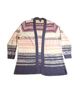 Load image into Gallery viewer, Torrid Sweater Womens 2 Purple Pink Striped Rayon Blend Open Front Cardigan
