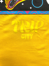 Load image into Gallery viewer, Trip City Shirt Womens Medium Flying Flame Skeleton Earthy Gothic Velvet NWT