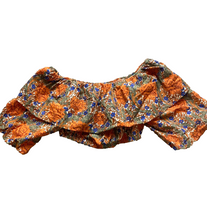 Load image into Gallery viewer, ZARA Shirt Womens Small Orange Blue AOP Flower Boho Hippie Ruffle Cropped Ladies