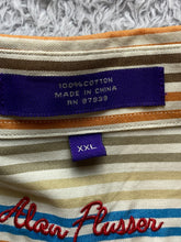 Load image into Gallery viewer, Alan Flusser Shirt Adult 2XL Beige Striped Embroidered Logo Pocket Casual Mens