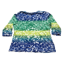 Load image into Gallery viewer, Chicos Shirt Womens 3 Blue Green Yellow Boxy Blouse AOP Paisley Flower Indie