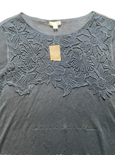 Load image into Gallery viewer, J Jill Shirt Womens Large Deep Blue Crochet Embroidered Boho Blouse Linen NWT