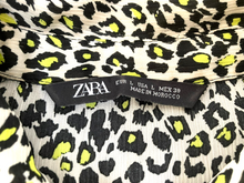 Load image into Gallery viewer, Zara Shirt Womens Large Green Yellow Black Leopard Print Flowy Oversized Blouse