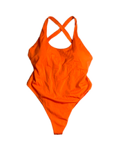 Load image into Gallery viewer, Kitty & Vibe Swimsuit Womens 5XLR Orange Solid One Piece Swimwear Ladies NWOT