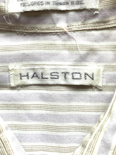 Load image into Gallery viewer, Halston Shirt Adult Large Lavender Tan Button Up Striped Hi Low Chest Pocket Men
