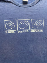 Load image into Gallery viewer, VTG Rock Paper Shocker Scissor Shirt Adult 2XL XXL Navy Blue Funny Hand Game Men