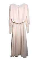 Load image into Gallery viewer, VTG Ursula of Switzerland Dress Womens 3/4 Pale Peach Chiffon Shoulder Pads Maxi