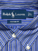 Load image into Gallery viewer, Ralph Lauren Shirt Adult Large Blue Striped Custom Fit Button Up Casual Mens