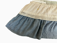 Load image into Gallery viewer, KAKTUS Shirt Womens Large Blue Green White Flare Peasant Boho Lace Trim Blouse