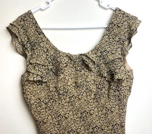 Load image into Gallery viewer, Expressions Dress Womens 12 Floral Shift Tan Brown Vintage Y2K Ruffles Ladies