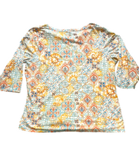 Load image into Gallery viewer, Talbots Shirt Womens 2X Blue Orange Geometric Rayon Spandex Blouse Plus Ladies