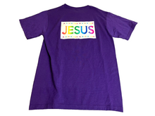 Load image into Gallery viewer, Jesus Shirt Womens Small Purple Rainbow Spell Out Good News Stars Kidcore Ladies