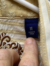 Load image into Gallery viewer, Robert Graham Shirt Adult Medium Golden Tan Stripes Embroidered Rayon Silk Mens