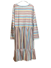Load image into Gallery viewer, Marie Nicole Dress Womens 3XL XXXL Tan Blue Striped Tiered Lagenlook Maxi