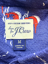 Load image into Gallery viewer, J Crew Shirt Adult Medium Blue Button Up AOP Long Nose Fish Casual Collared Mens