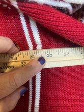Load image into Gallery viewer, Vintage Bird Sweater Womens Red Poncho Cape Fringe Tie Hippie Glamping Ladies