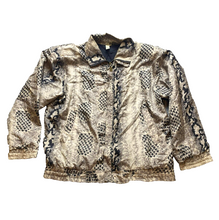 Load image into Gallery viewer, VTG COACO Jacket Womens Large Shoulder Pads Oversized Animal Print Silk Nylon