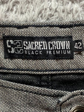 Load image into Gallery viewer, Sacred Crown Jeans Adult 42x29.5 Gray S2 Black Premium Baggy Hip Hop Denim Mens