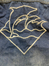 Load image into Gallery viewer, Pink Dolphin Vest Adult Large Blue Denim Button Up Patch Embroidered Kidcore Men