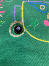 Load image into Gallery viewer, VTG Mask Shirt Womens Large Green Abstract Face Shapes Artsy Oversized 70s 80s