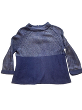 Load image into Gallery viewer, Chicos Sweater Womens 1 (Medium) Navy Silver Oversized Mock Neck Outerwear Lady