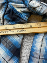 Load image into Gallery viewer, Helix Shirt Adult Medium Blue Black Plaid Athletic Fit Button Up Roll Tab Mens