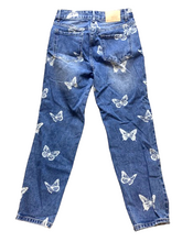 Load image into Gallery viewer, Blue Savvy Jeans Womens 5/27 (29x25) Denim AOP Butterfly Print Whimsical Rayon