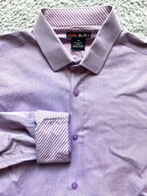 Load image into Gallery viewer, Castro Black Shirt Adult Medium Lavender Flip Cuffs Contrast Button Up Dress Men