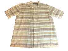 Load image into Gallery viewer, Elephant Shirt Adult Extra Large Tan Cream Striped 100% Linen Button Up Mens