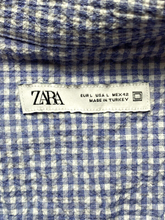 Load image into Gallery viewer, ZARA Shirt Adult Large Blue White Gingham Checkered Button Up Collared Camp Mens