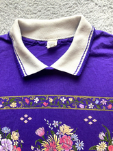 Load image into Gallery viewer, VTG Flower Shirt Womens Extra Large Purple Collared Oversized Single Stitch USA