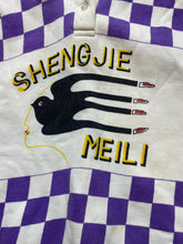 Load image into Gallery viewer, VTG Baleno Sweater Adult Small Purple White Checkered Shenjie Meili Fleece Mens