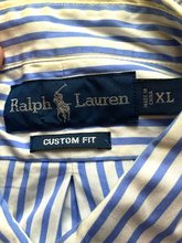 Load image into Gallery viewer, Ralph Lauren Shirt Adult Extra Large Blue White Striped Custom Fit Red Pony Mens