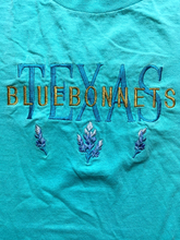 Load image into Gallery viewer, VTG Texas Bluebonnets Shirt Womens Large Teal Green Embroidered Flower USA Lady